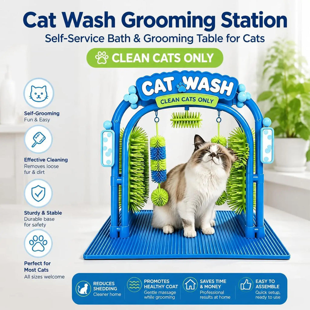 PurrClean™ 🐱🛁 — Easy Self-Grooming Cat Wash Station