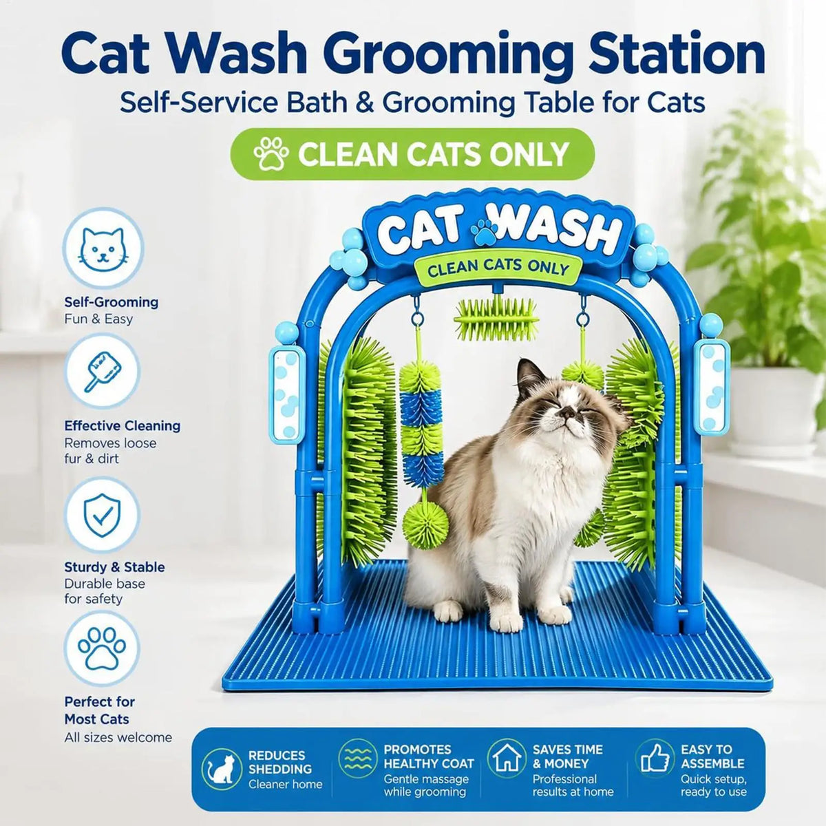 PurrClean™ 🐱🛁 — Easy Self-Grooming Cat Wash Station